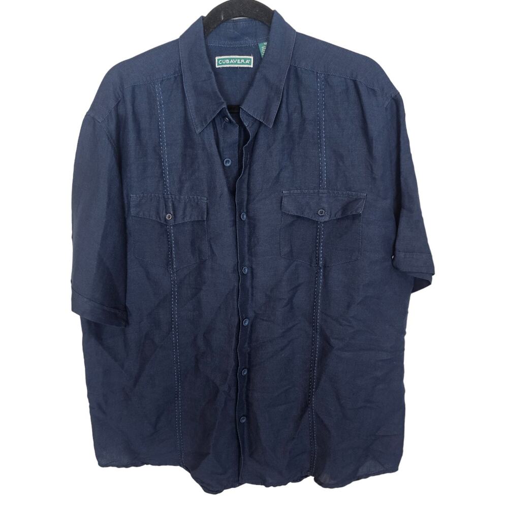 Cubavera Shirt Button Down Shirt Men XL Blue Casual Shirt Men Short Sleeve Shirt